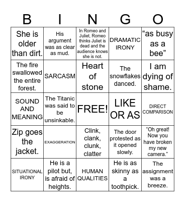 FIGURES OF SPEECH Bingo Card