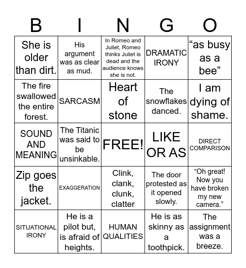 FIGURES OF SPEECH Bingo Card