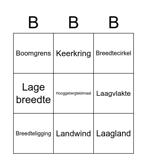 Brugklas Begrippen Bingo Card