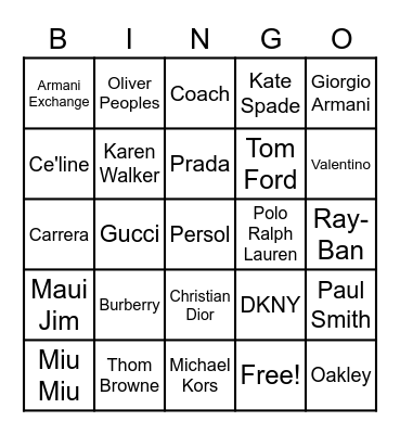National Sunglasses Day Bingo Card