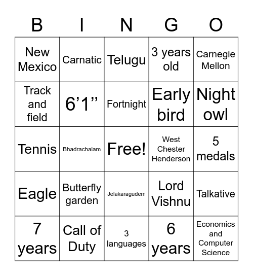 Untitled Bingo Card