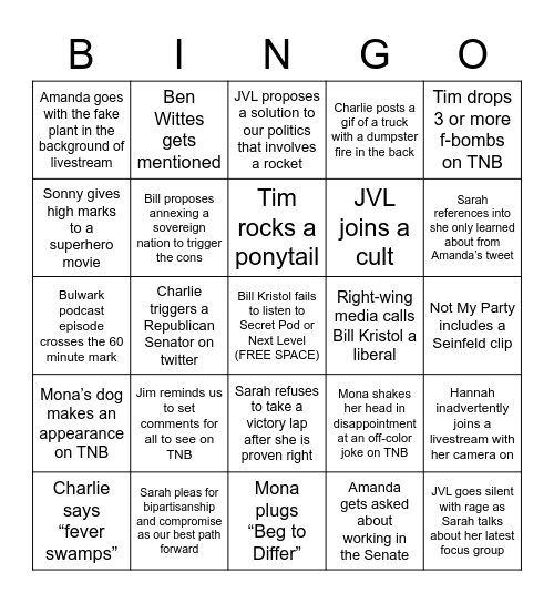 Bulwark Bingo Card