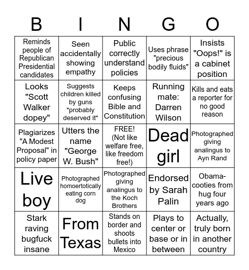 Republican Presidential Candidate Flame-Out Bingo Card