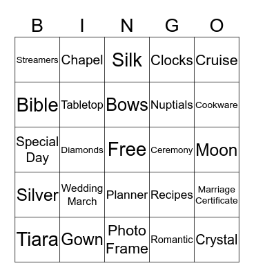 Bridal  Bingo Card