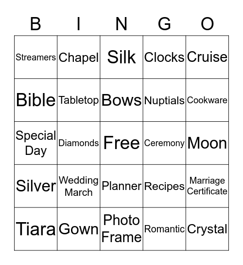 Bridal  Bingo Card