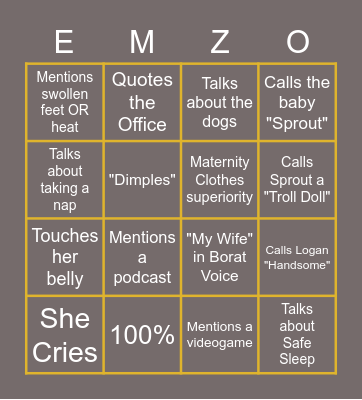 Emily's Baby Bingo Card