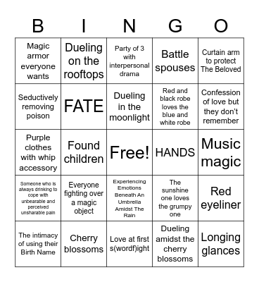 Danmei Bingo Card