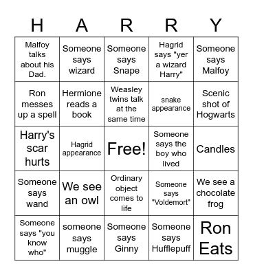 Harry Potter and the Sorcerer's Stone Bingo Card