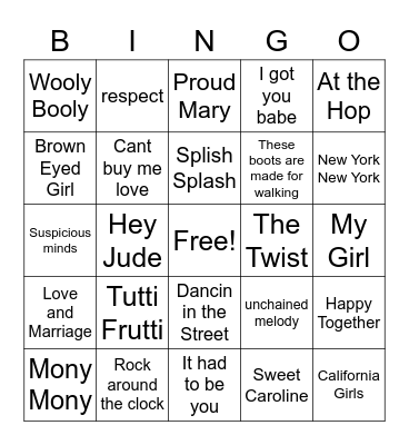 Music Bingo Card