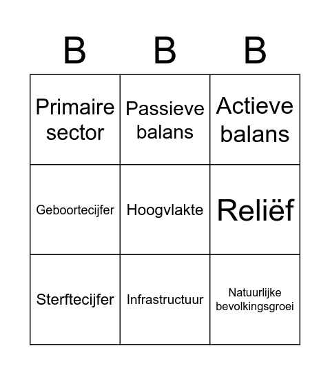 Brugklas Begrippen Bingo Card