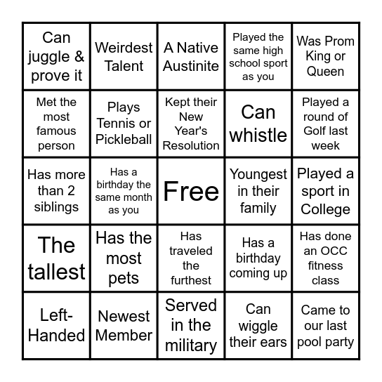 Icebreaker Bingo Card