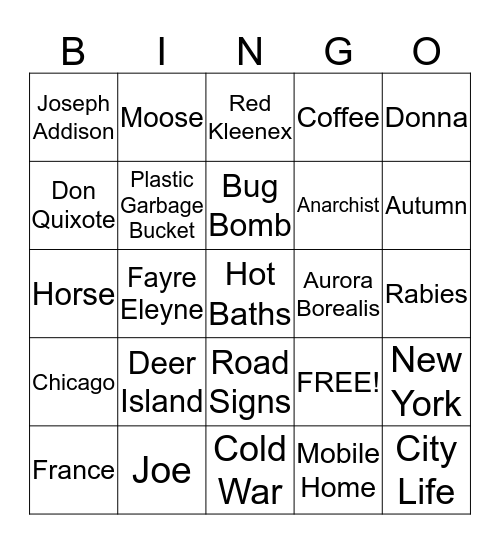 Travels with Charley Bingo Card