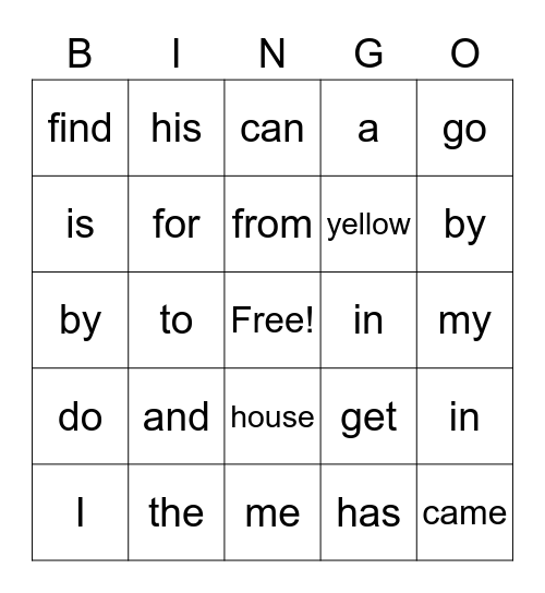 High frequency words (Pre-primer) Bingo Card