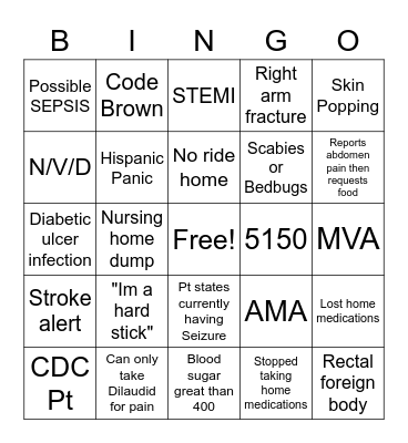 ER Bingo Card
