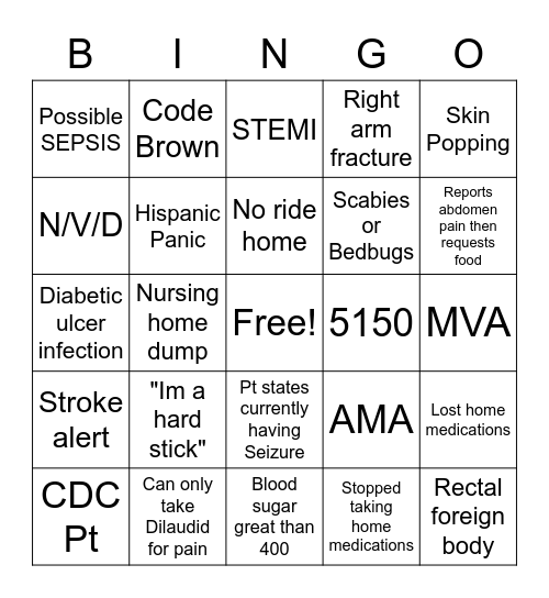 ER Bingo Card