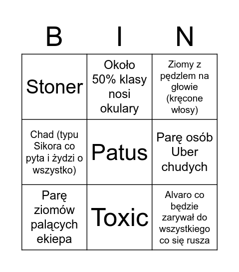 Bingo klasowe Oli Bingo Card