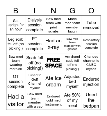 Hospital Bingo - Level 1 Bingo Card