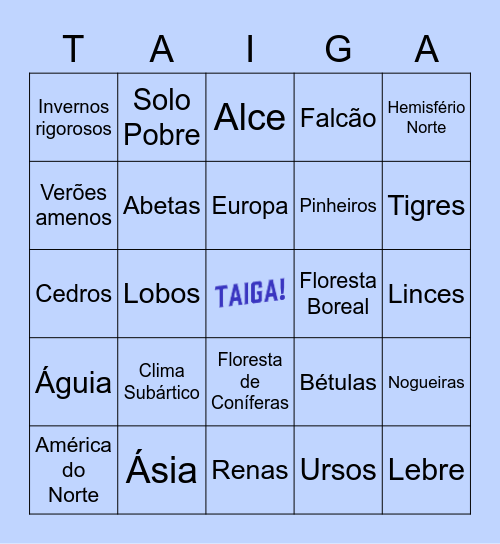 Taiga Bingo! Bingo Card