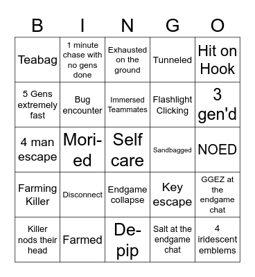Dead By Daylight Bingo Card