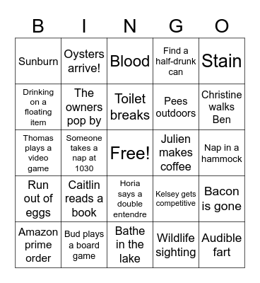 Summer House Bingo Card