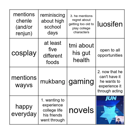 jun interview/broadcast bingo Card