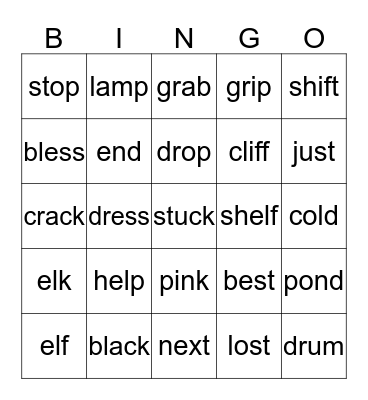 Blue-Unit 1      Synthetic Phonics Bingo Card