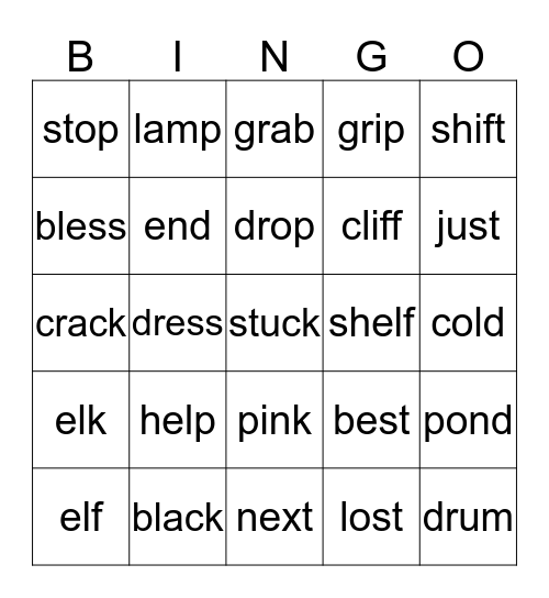 Blue-Unit 1      Synthetic Phonics Bingo Card