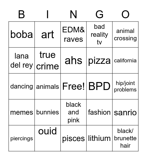 bunny bingo Card