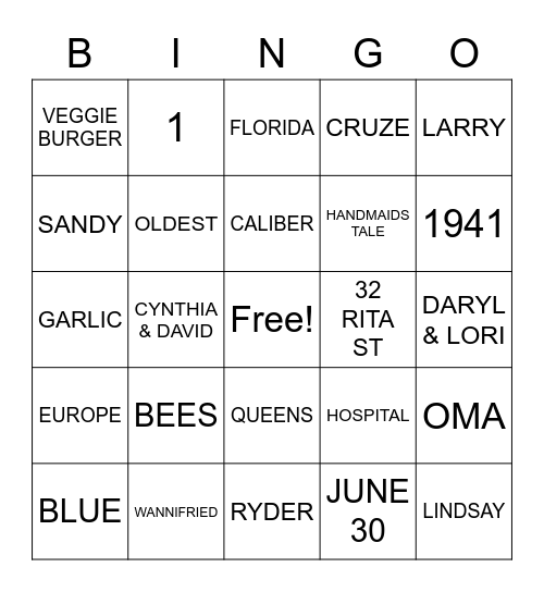 GRANDMA TURNS 80 Bingo Card