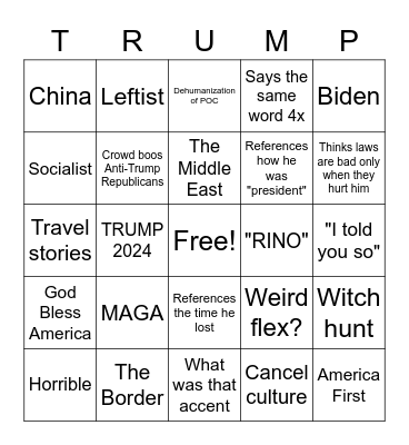 Donald Trump is a Dumbass Bingo Card