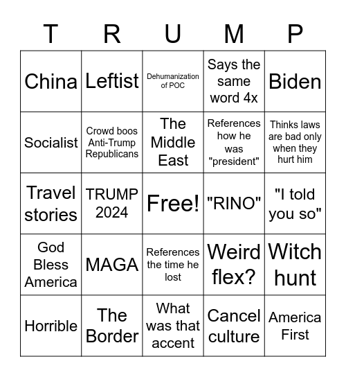 Donald Trump is a Dumbass Bingo Card