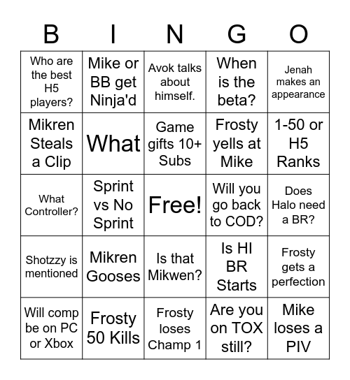 Frosty Stream Bingo Card