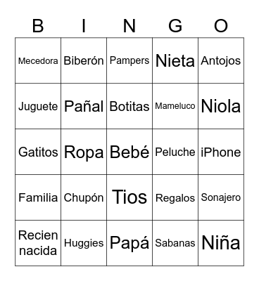 Alexandra's Baby Shower Bingo Card