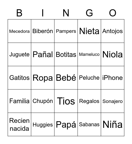 Alexandra's Baby Shower Bingo Card