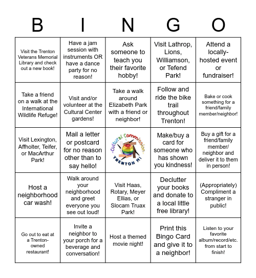 July is Social Wellness Month! Bingo Card