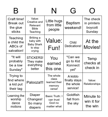 Kids Unlimited Bingo Card