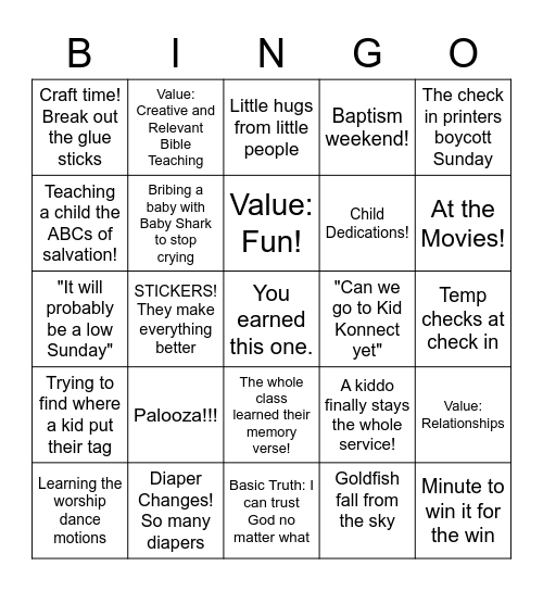 Kids Unlimited Bingo Card