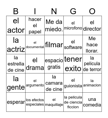 Las Peliculas {Movies} Bingo Card