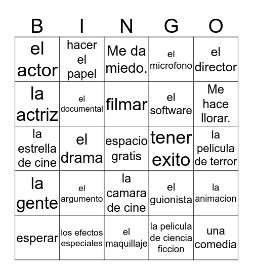 Las Peliculas {Movies} Bingo Card