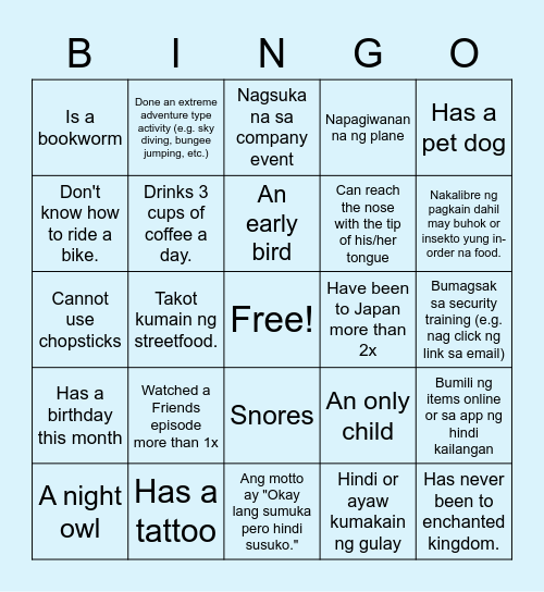 Anything Under the Sun Bingo Card