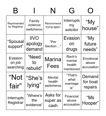 Chris’ Conciliation Chaos Card Bingo Card