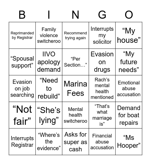 Chris’ Conciliation Chaos Card Bingo Card