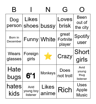 Jt bingo Card