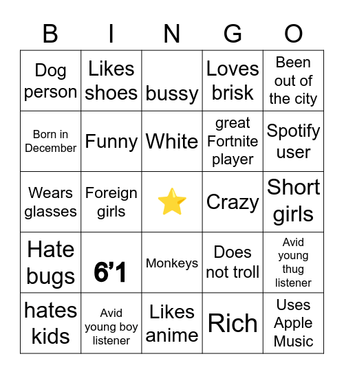 Jt bingo Card