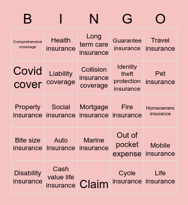 Insurance Bingo Card