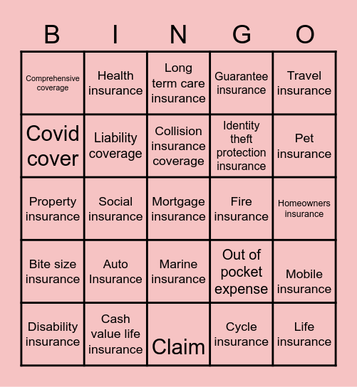 Insurance Bingo Card