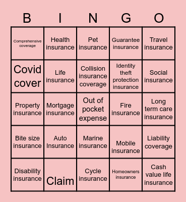 Insurance Bingo Card