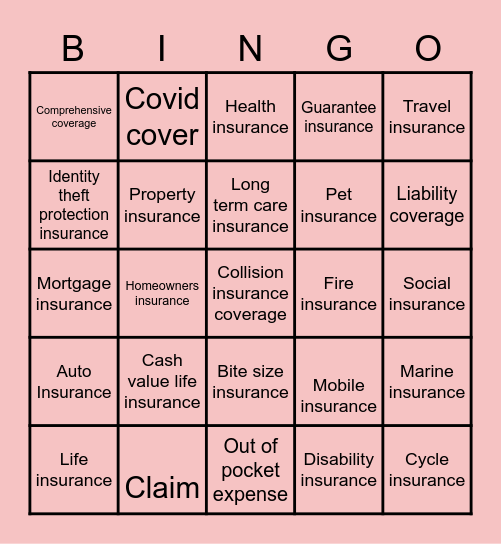 Insurance Bingo Card