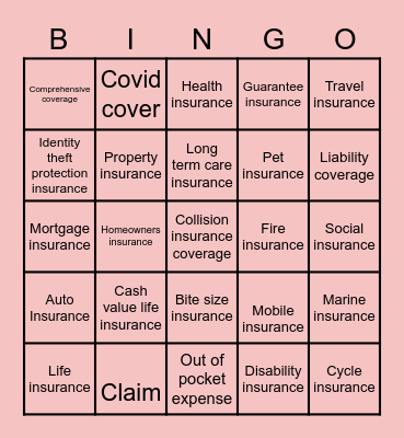 Insurance Bingo Card