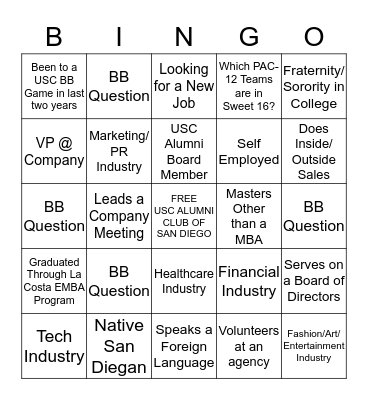 March Madness Networking Mixer Bingo Card